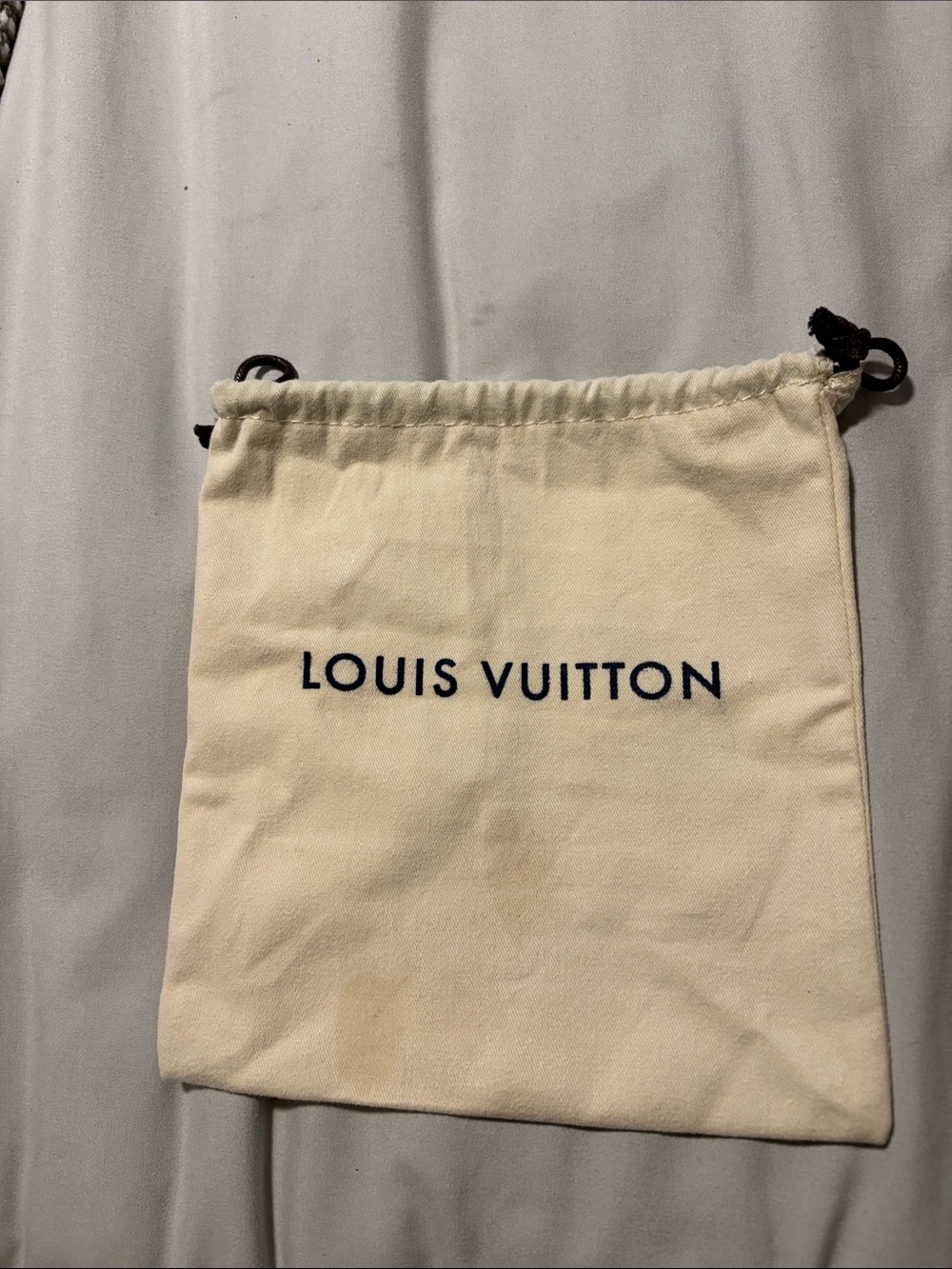 Louis Vuitton Cream Canvas Drawstring Pouch with Navy Logo
